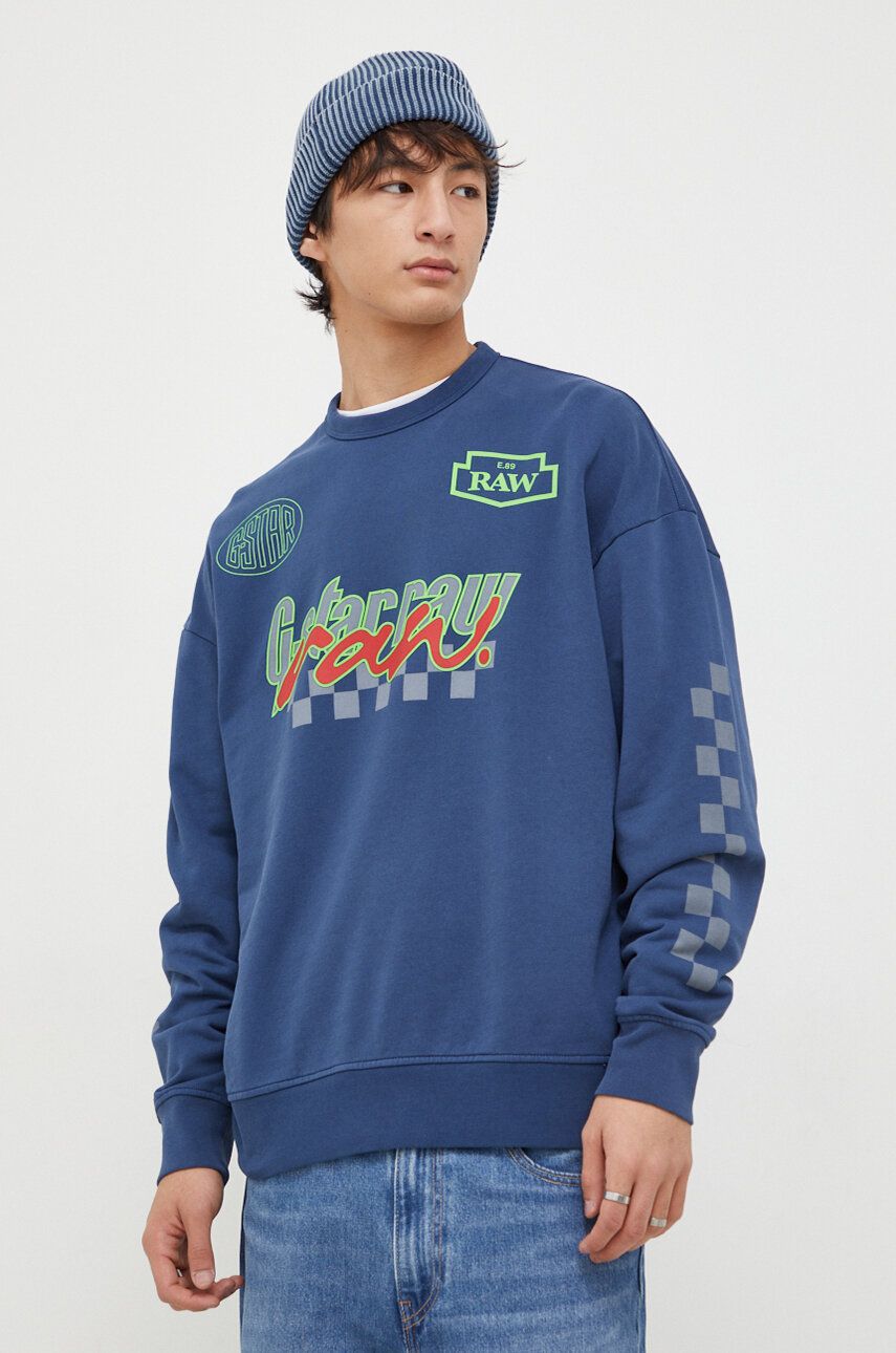 Star Raw Hanorac De Bumbac Barbati, Cu Imprimeu G-Star Raw Albastru