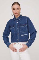 Karl Lagerfeld Jeans Camasa Jeans Femei, Culoarea Albastru Marin, Cu Guler Clasic, Regular Bleumarin