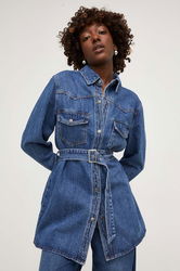 Answear Lab Camasa Jeans Femei, Cu Guler Clasic, Regular Albastru