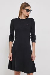 Tommy Hilfiger Rochie Din Lana Culoarea Negru, Mini, Evazati